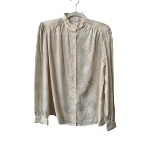 Vintage 80s Pykettes Floral Blouse Shirt Size 10 Long Sleeve Cream Deadstock NEW